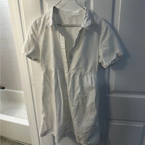 White Short Sleeve Button-Up Dress